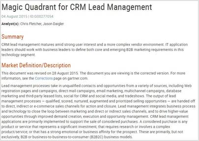 Gartner MQ for CRM Lead Management